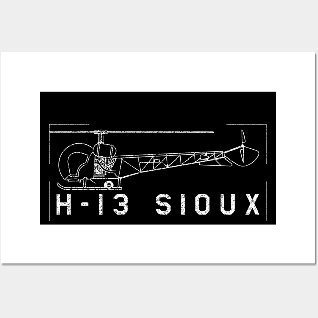 H-13 Sioux Helicopter Blueprint Gift Wall Art by Battlefields